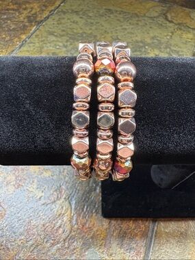 Rose Gold Beaded memory wire Bracelet - Women Jewelry